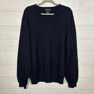 Brooks Brothers Merino Wool Blend V-Neck Sweater Dark Navy Blue Size XL